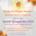 Annonce 20 ans portes ouvertes 2023 espace aurore